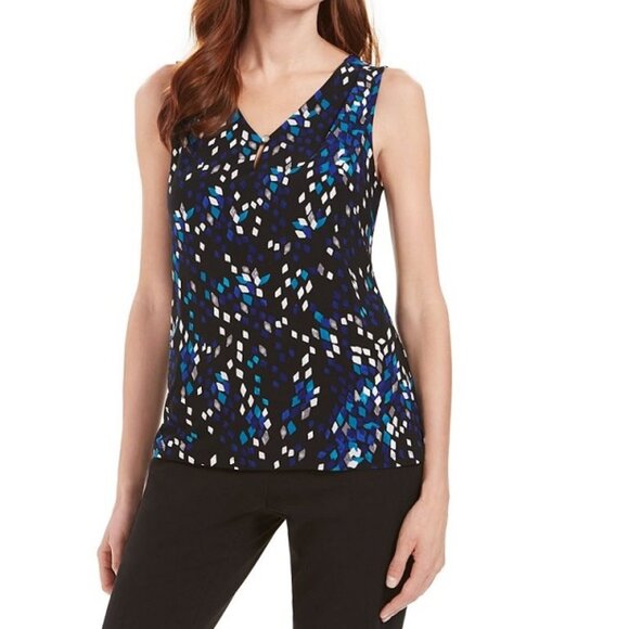 Kasper Printed V-Neck Sleeveless Blouse - Picture 1 of 5